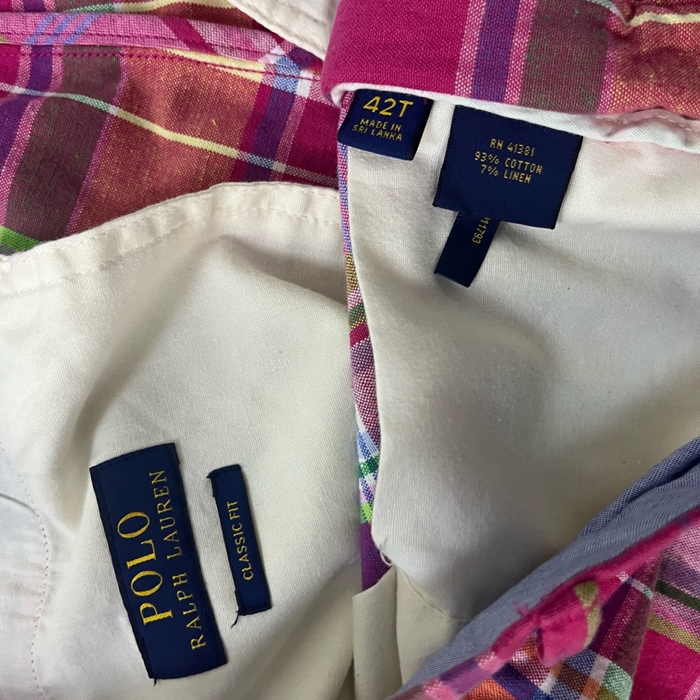 Polo Ralph Lauren Cotton/Linen Blend Indian Madras Flat Front Shorts Size 42 T - Picture 9 of 9